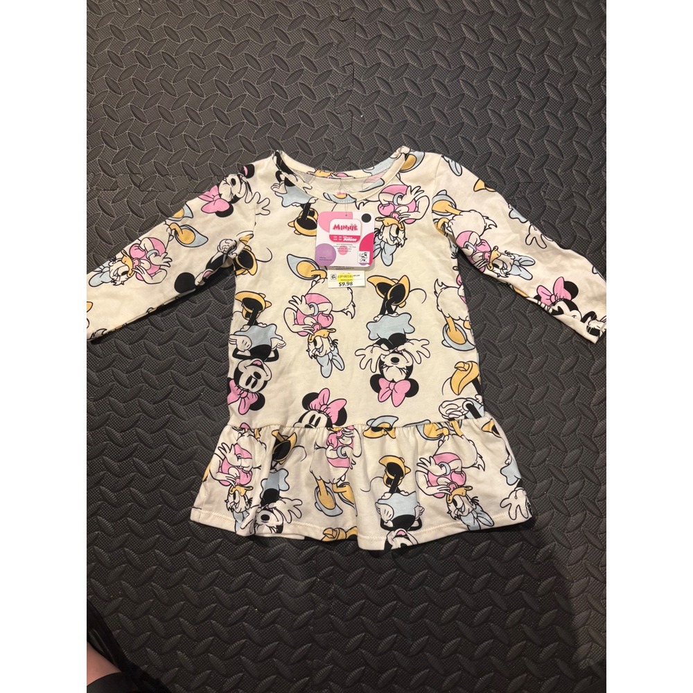 Disney Junior Minnie Mouse Baby Girls Long Sleeve Ruffle Hem Dress Cream 12M NWT